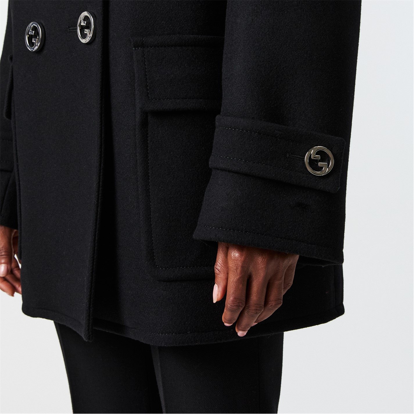 GUCCI | Women's Wool Long Sleeve Oversized Fit Pea Coat | Women