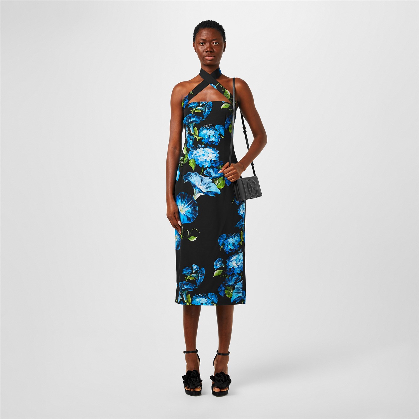 DOLCE AND GABBANA | Floral Print Flared Hem Stretch Silk Midi Dress Ladies  | Women | Campanule | Flannels Fashion Ireland