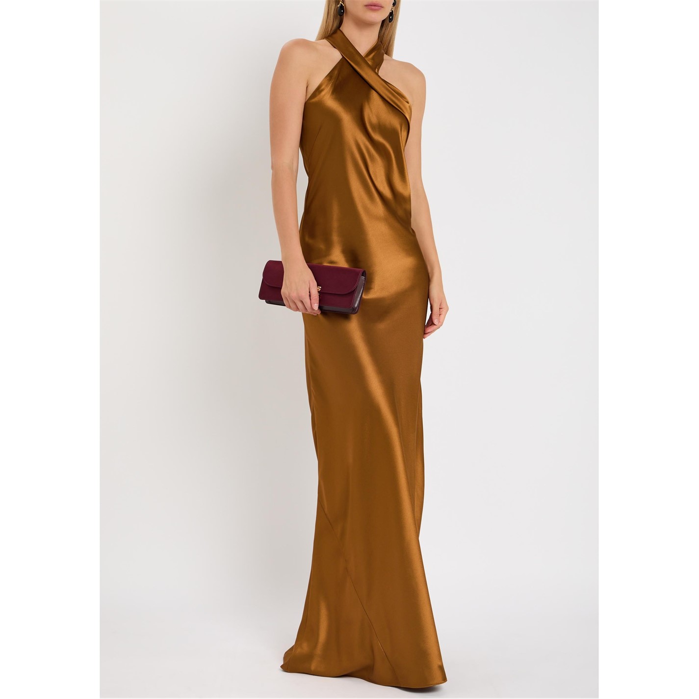 galvan satin tie halter neck dress | Women's Pandora Halterneck Maxi | Women | Brown halterneck dress
