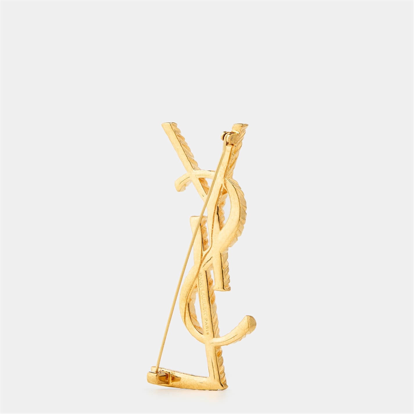 Saint Laurent Women Silver Crocodile Texture Monogram Brooch For Women