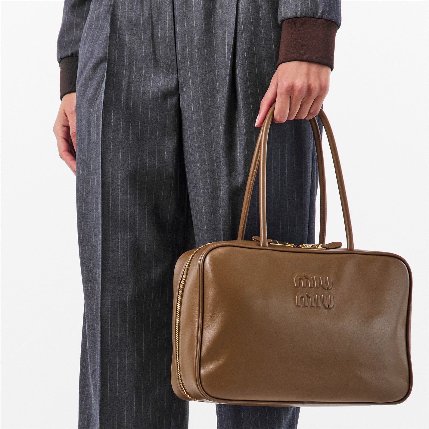 BEAU TOP HANDLE BAG 34 IN DARK GREY SMOOTH CALFSKIN