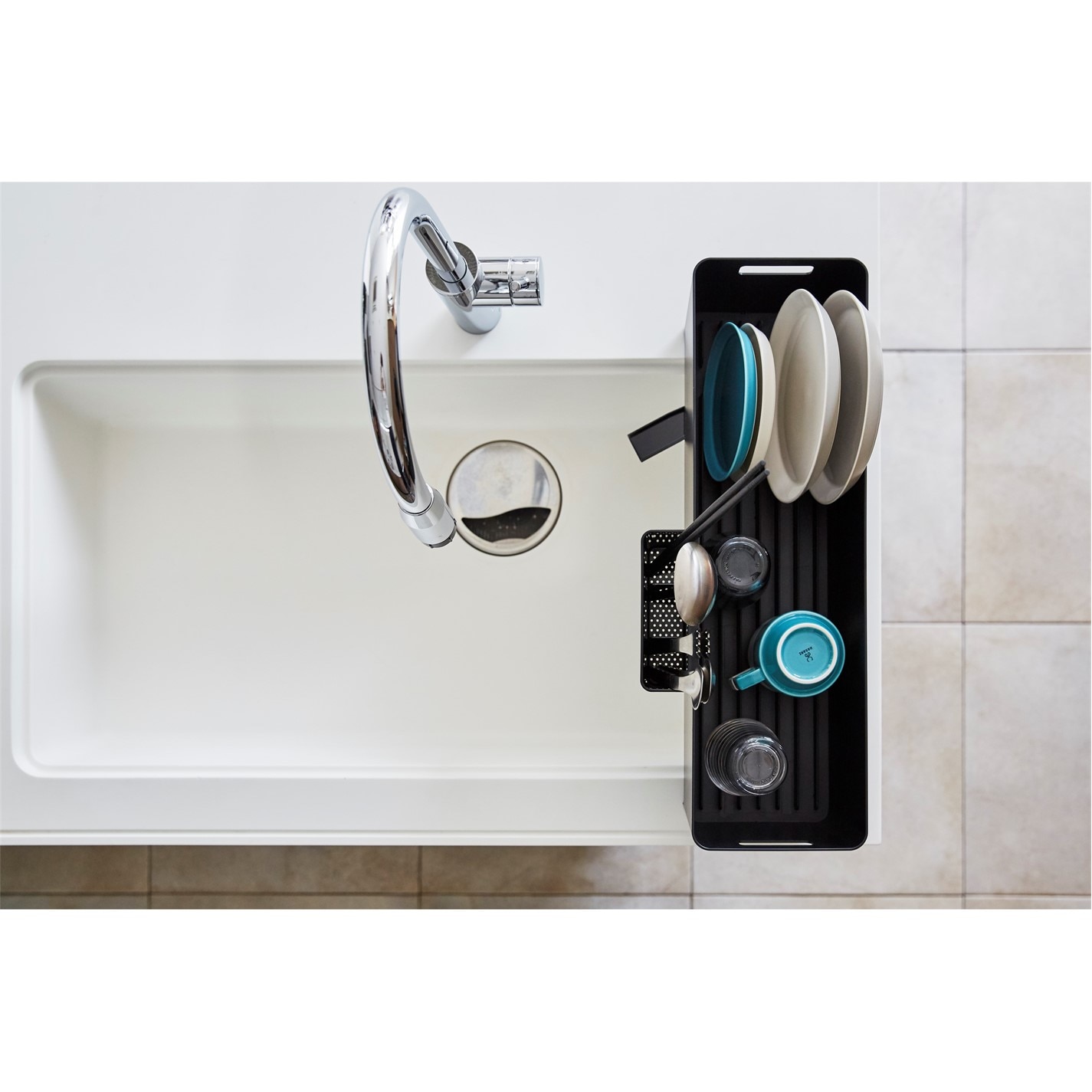 Yamazaki Tower Dish Drainer - Black, Compact Self-Draining Design, Saves Counter Space, ABS Resin - View #4