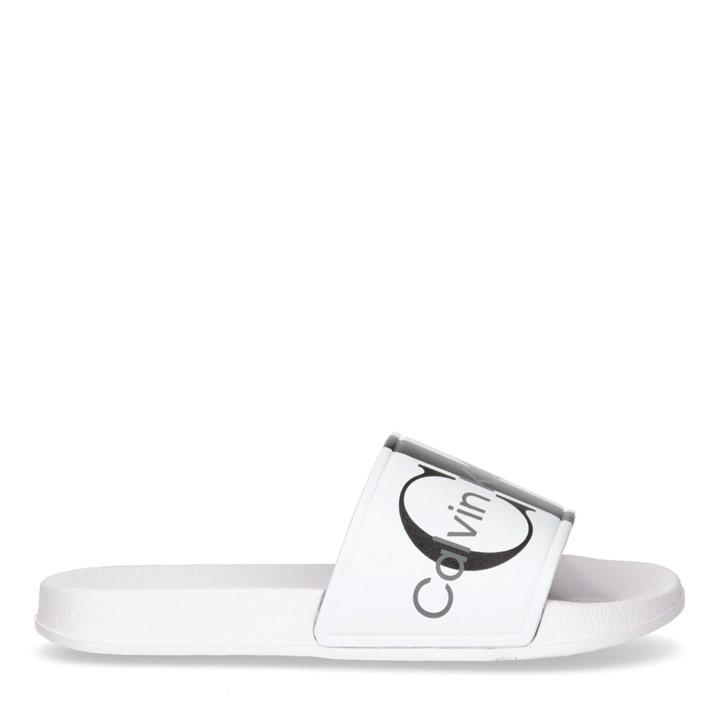 Calvin Klein Jeans Girls White Logo Sliders Juniors Size 3.5