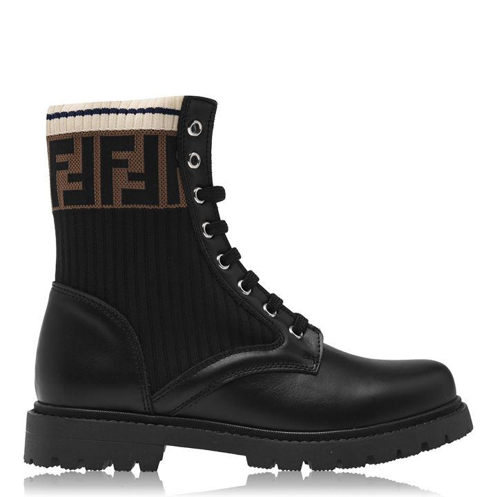 Fendi Boys Black Ff Boots Junior Size 1.5