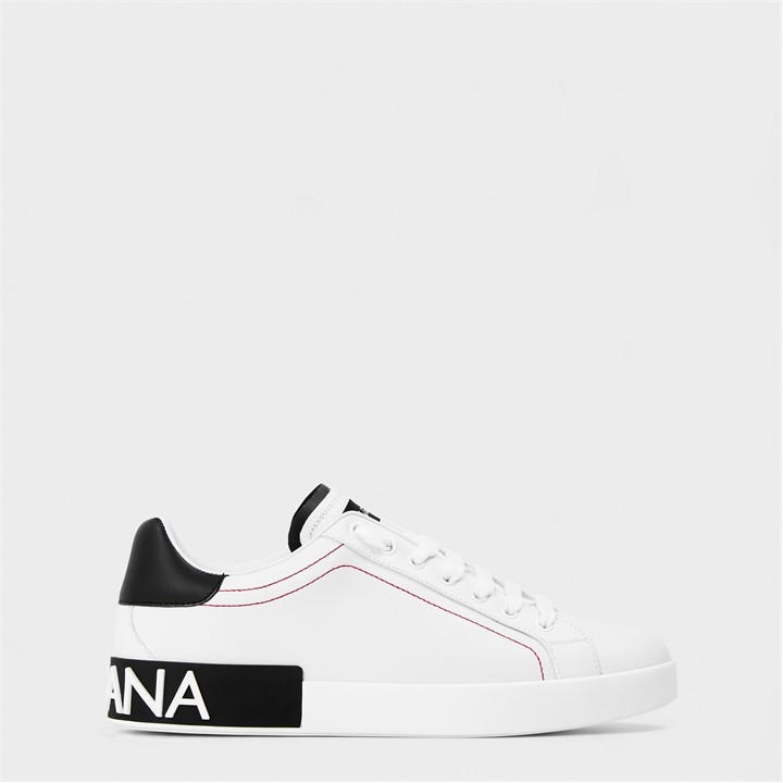 Dolce And Gabbana Men's White Logo Portofino Leather Low-Top Trainers Size 8