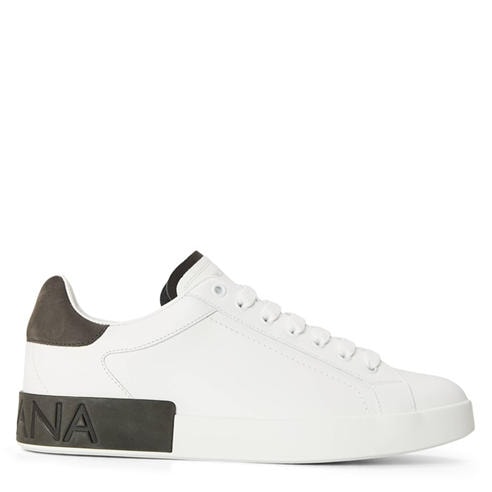 DOLCE AND GABBANA - Men's Logo Portofino Leather Low-Top Trainers