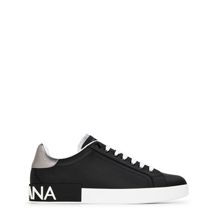 Dolce And Gabbana Men's Black Logo Portofino Leather Low-Top Trainers Size 8.5