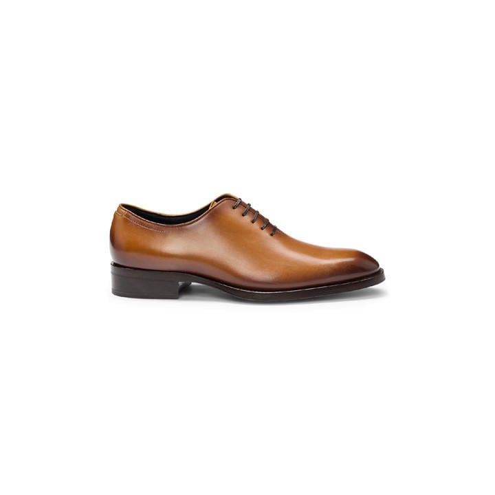 hugo boss brown dress shoes Grained-leather Derby Shoes with Cap toe- Dark Brown main image 0