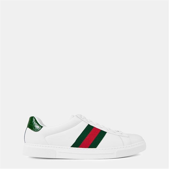 Gucci Men's White Web Leather New Ace Low Top Trainers