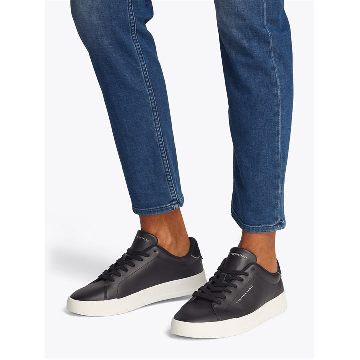 Tommy Hilfiger Men's Black Court Leather Low Top Trainers Size 11