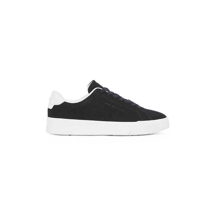 Tommy Hilfiger Men's Black Court Leather Low Top Trainers Size 11