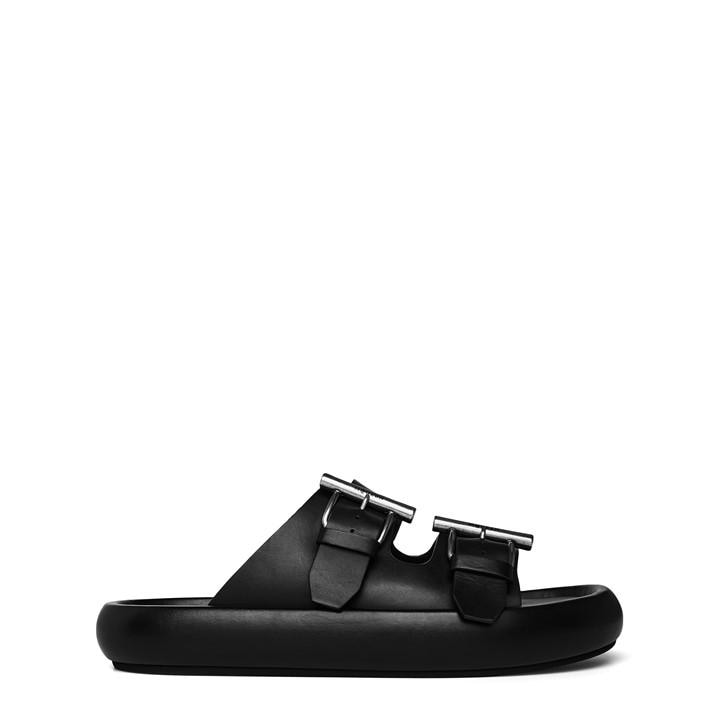 ALEXANDER MCQUEEN Leather Double Buckle Sandals – Black ALEXANDER MCQUEEN Leather Double Buckle Sandals – Black