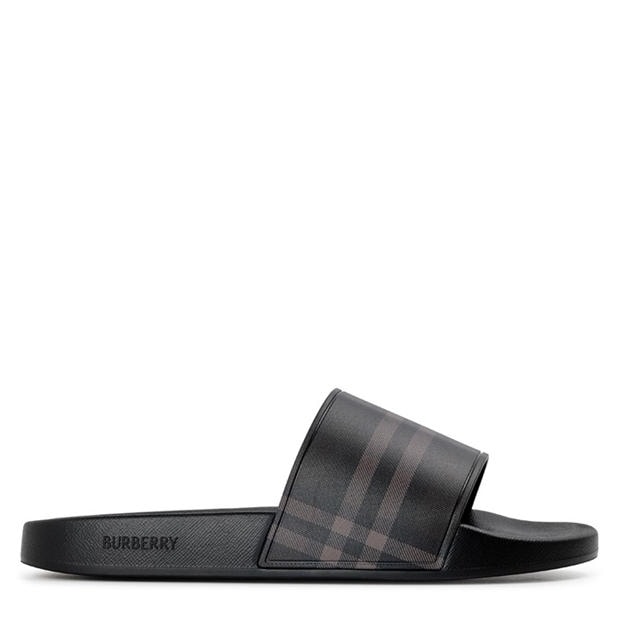 Lead Grey - BURBERRY - Mens Furley Check Slides