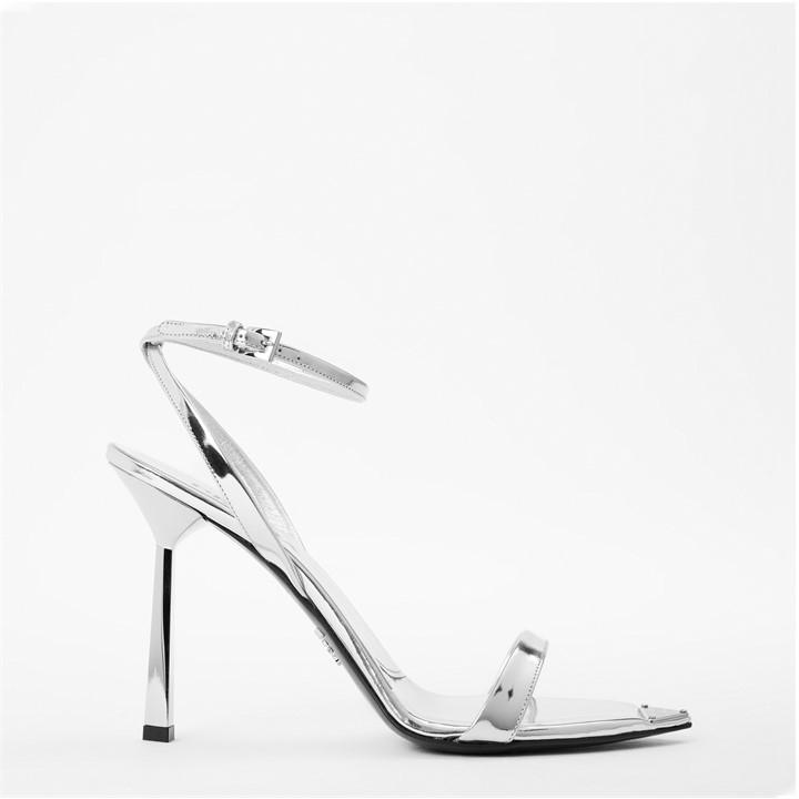 Prada Women's Silver Metallic Leather High-Heeled Sandals