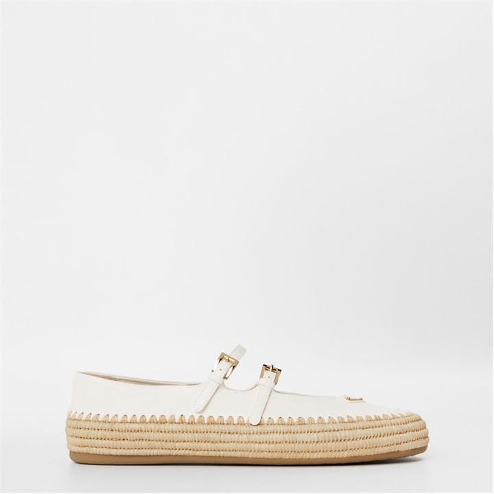 Prada Women's White Nappa Leather And Raffia Ballerinas