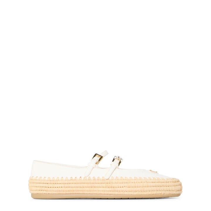 Prada Women's White Nappa Leather And Raffia Ballerinas