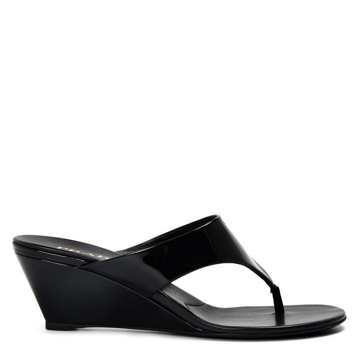 Prada Women's Black Patent Leather Thong Sandals - Size 5