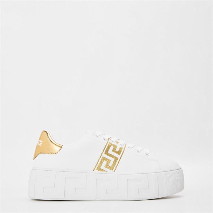 Versace Women's White Logo Sneakers Platform Trainers