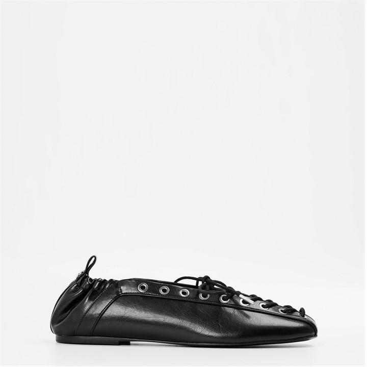 Ganni Women's Black Lace Up Ballet Pumps Size 5