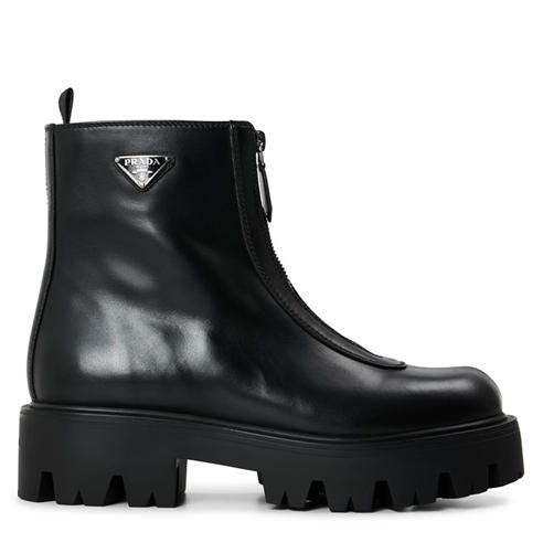 PRADA - Women's Stride Zip up Leather Flat Ankle Boots