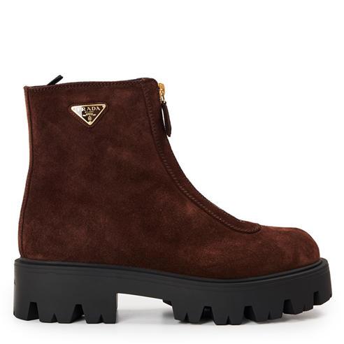 PRADA - Women's Stride Zip up Leather Flat Ankle Boots