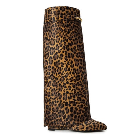 GIVENCHY - Women's Shark Pinch Leather Wedge-Heel Knee High Boots