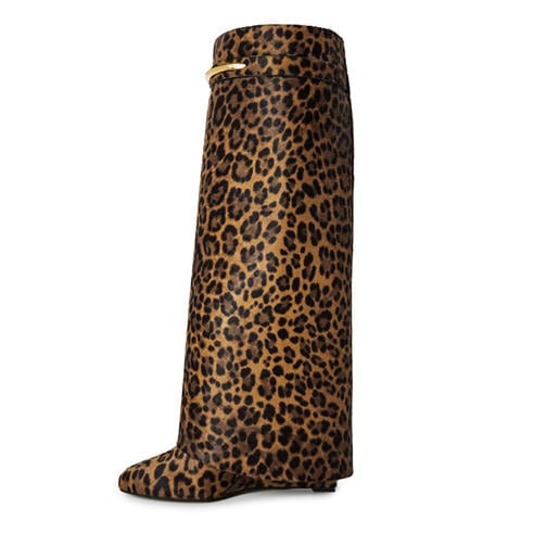 GIVENCHY - Women's Shark Pinch Leather Wedge-Heel Knee High Boots