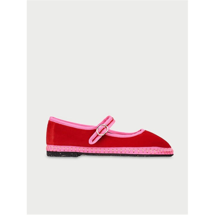Flabelus Women's Red Aurelie Velvet Mary Jane