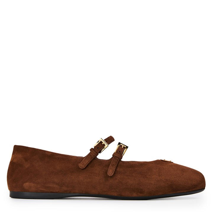 Prada Women's Brown Two Strap Mary Jane Ballerina