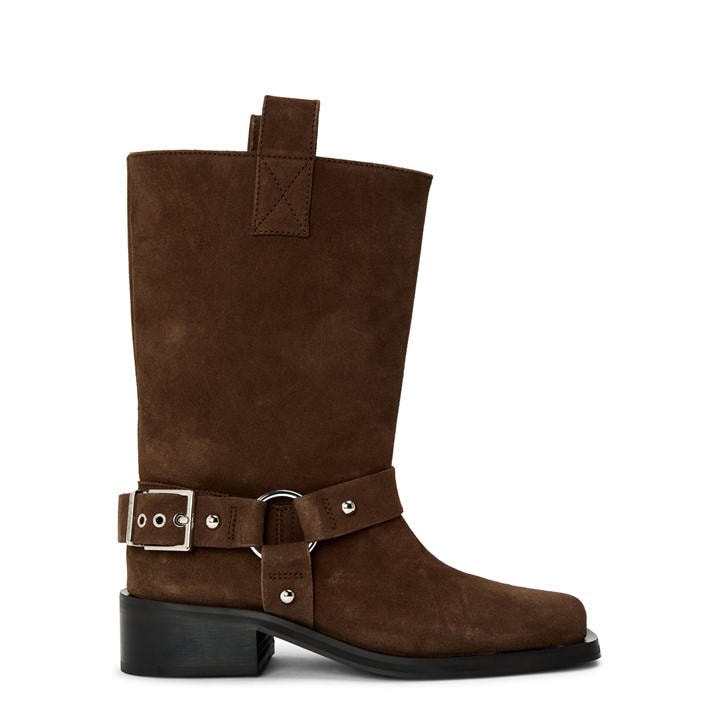 Ganni Women's Brown Biker Suede Flat Ankle Boots - Size 5