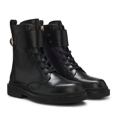 Boss - Womens BOSS Leather Ankle Boots with Gold-Tonne Buckle Hardware (Eleri)
