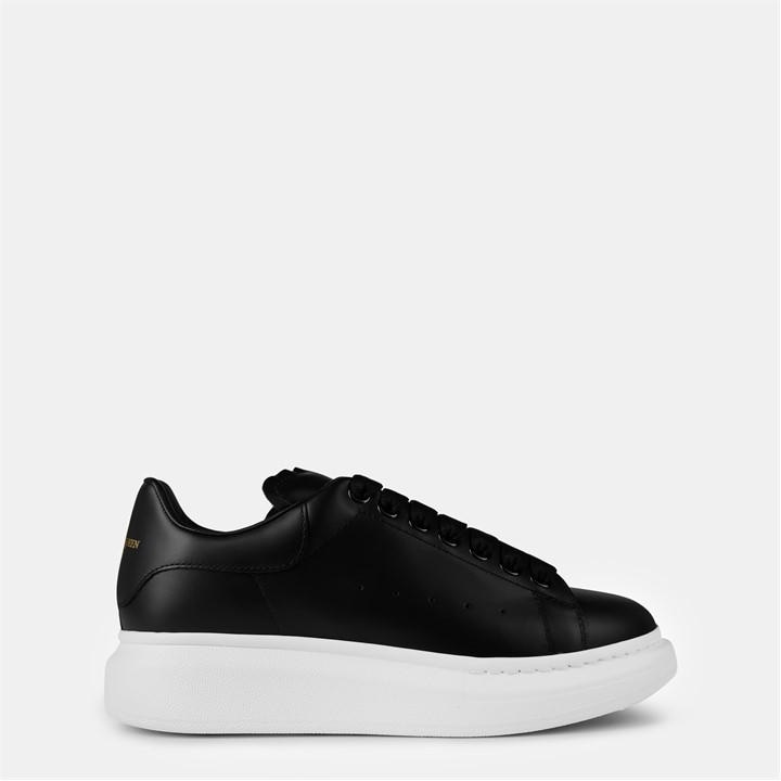 Alexander Mcqueen Women's Black Logo Print Leather Oversized Trainers - Size 6.5