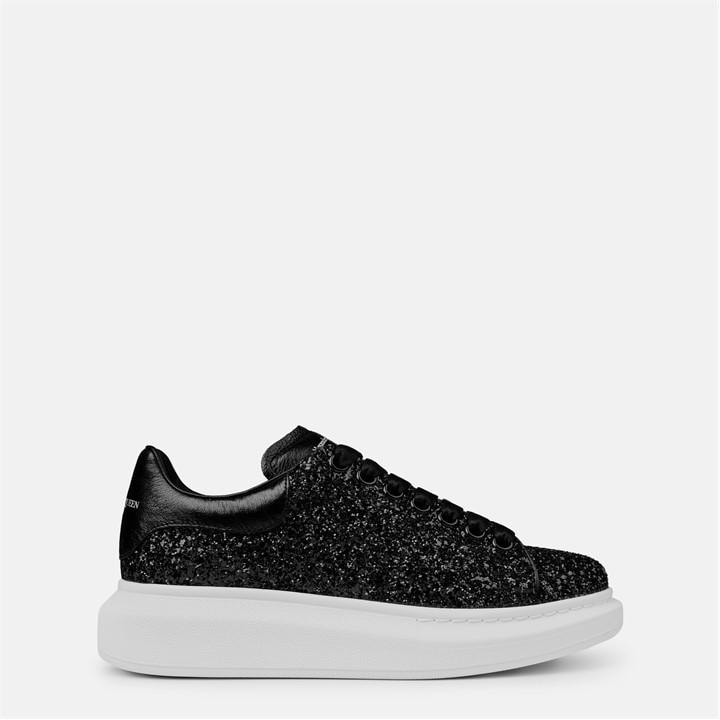 Alexander Mcqueen Women's Black Logo Print Leather Oversized Trainers Size 8.5