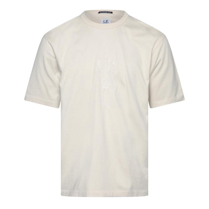 Cp Company Men's Cream 30/2 Jersey Twisted Logo T-Shirt