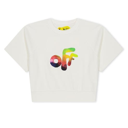 OFF WHITE - Kids Watercolour Print Crop T-Shirt