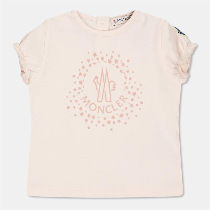 Moncler Girls Pink Logo Tee In54 Size 6 - 9 Months
