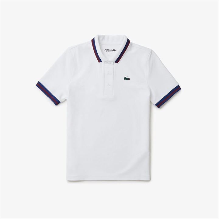 Lacoste Women's White Uv Protect Stripe Collar Tennis Polo Shirt