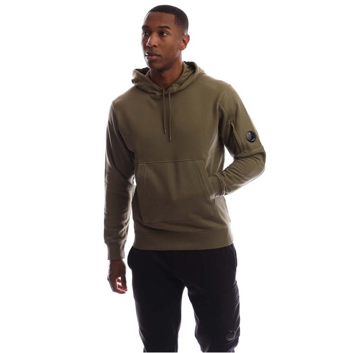 Cp Company Men's Green Diagonal Raised Fleece Lens Hoodie