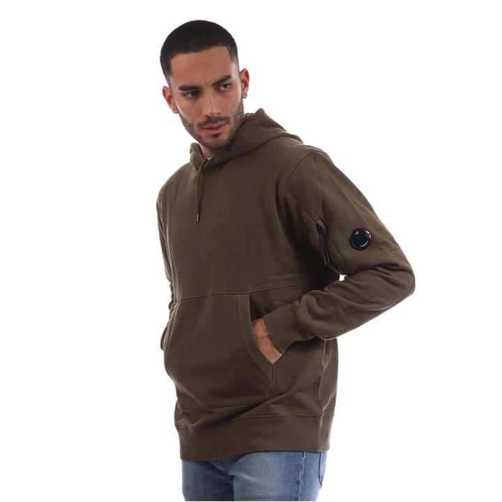 Cp Company Men's Green Diagonal Raised Fleece Lens Hoodie