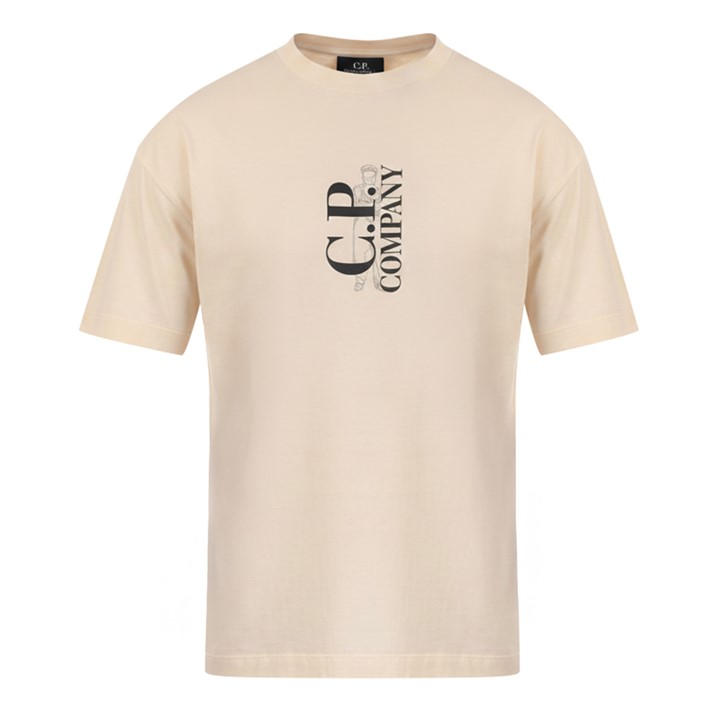 Cp Company Men's Cream 30/1 Jersey Logo T-Shirt
