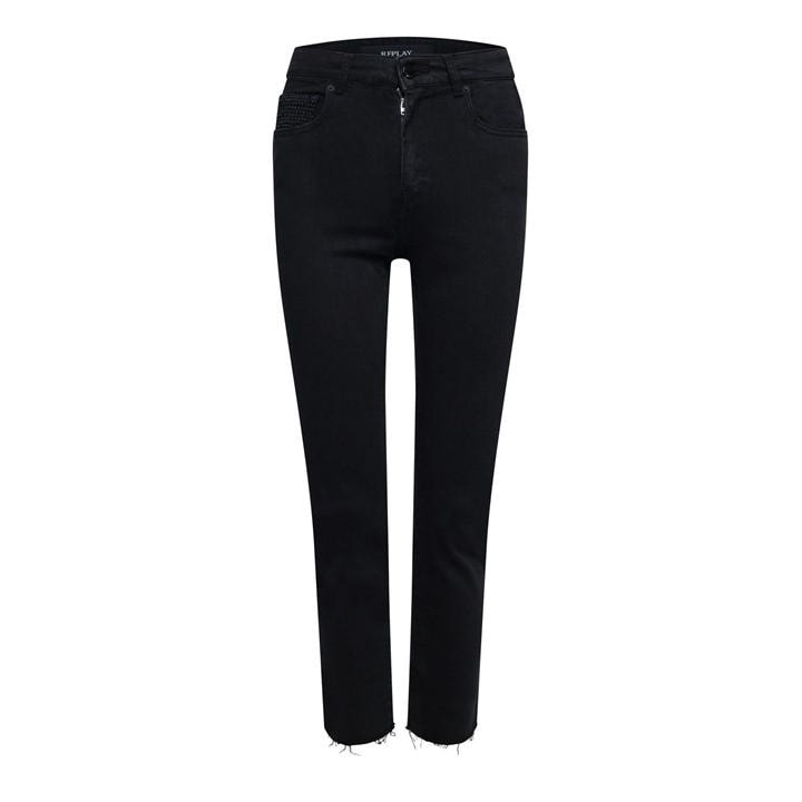 Replay Women's Grey Faaby Slim-Fit Cigarette Cropped Jeans