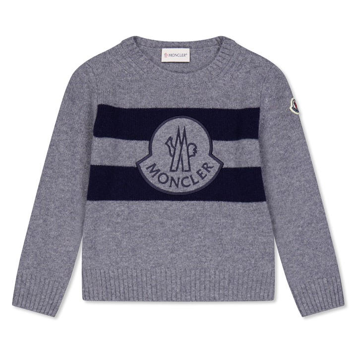 Moncler Boys Grey Wool Logo Jumper Juniors