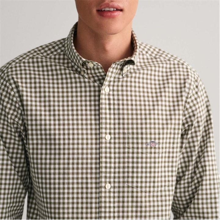 Gant Men's Green Regular-Fit Classic Gingham Poplin Shirt Small