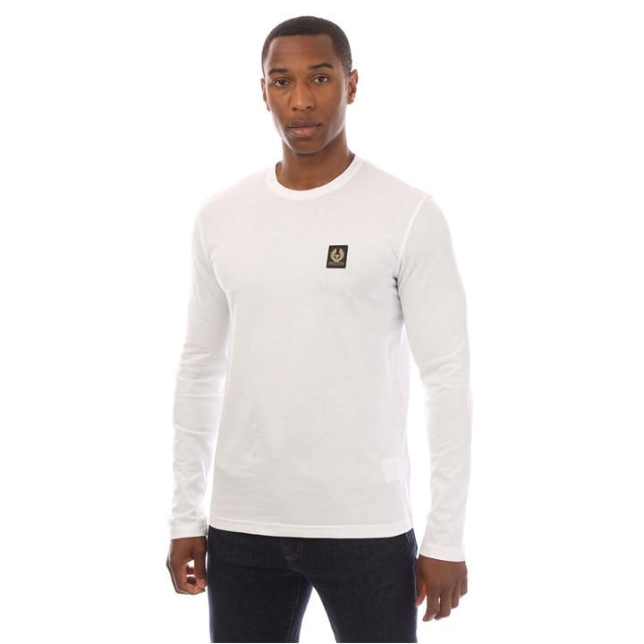 Belstaff Men's White Cotton Jersey Long Sleeve T-Shirt Large
