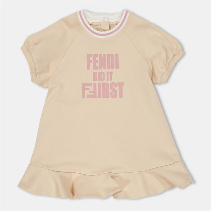 Fendi Girls Beige Kids' Logo Mini Dress