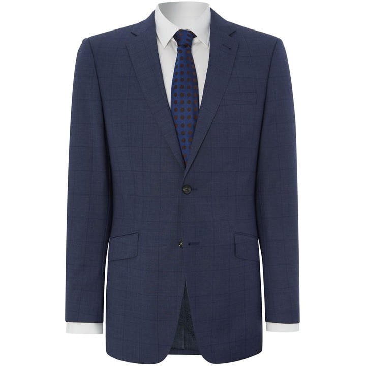 Simon Carter Window pane check regular suit jacket – Blue