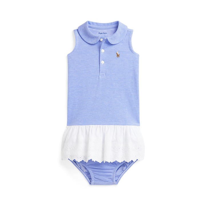 Polo Ralph Lauren Girls Blue Pony Day Dress And Bloomers Set