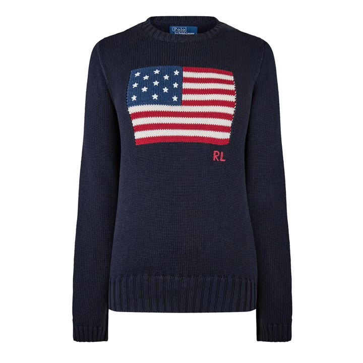 Polo Ralph Lauren Women's Blue Iconic Flag Sweater Size 14