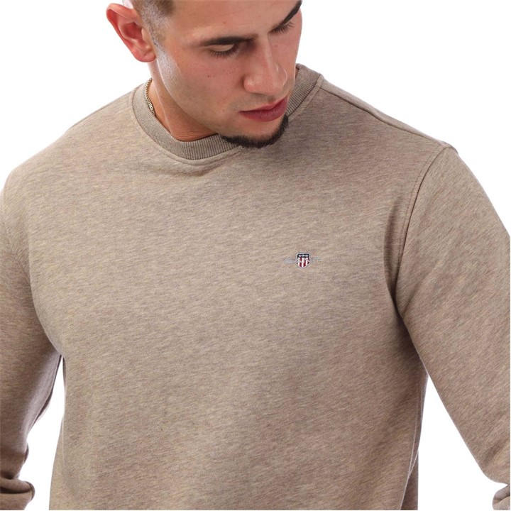 Gant Men's Brown Shield Logo Crewneck Sweatshirt Medium