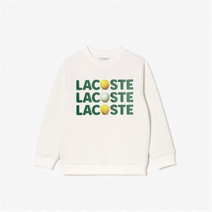 Lacoste Boys Cream Fleece Crewneck Print Sweatshirt
